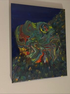 Multicolor Abstract Face Canvas Art in Blue and Green